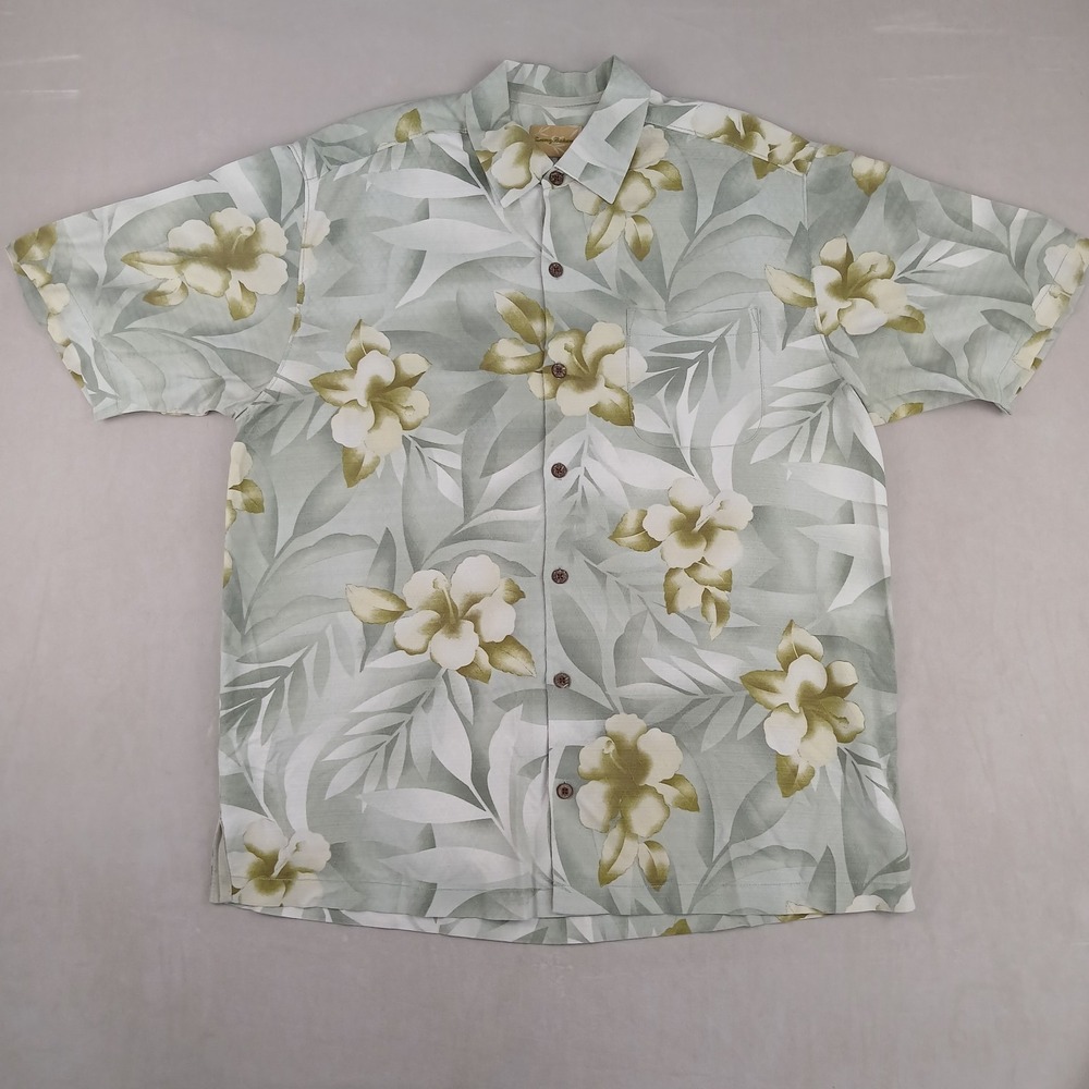 Tommy Bahama Large Mens Shirt Hawaiian Camp Silk Floral 24x30 FLAW
